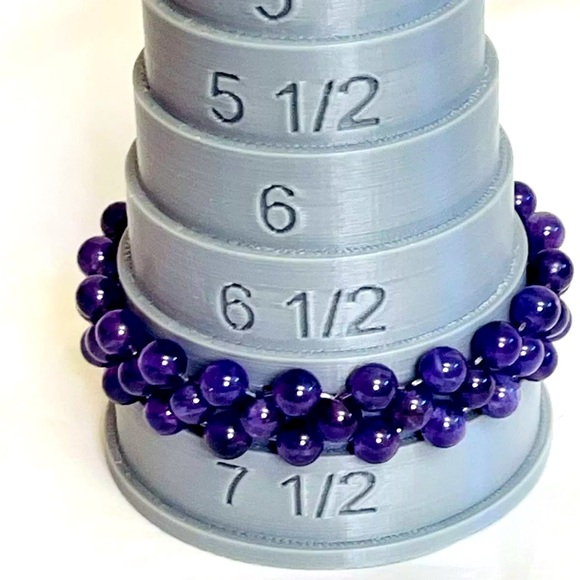 Purple Crystal Amethyst Stretch Bracelet 3 Rows of Gemstones 7-7.5" - Picture 5 of 6